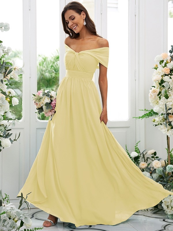 A-Line/Princess Chiffon Ruched Off-the-Shoulder Sleeveless Floor-Length Bridesmaid Dresses 2156