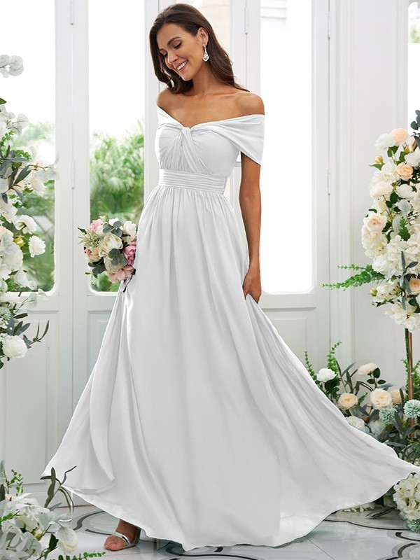 A-Line/Princess Chiffon Ruched Off-the-Shoulder Sleeveless Floor-Length Bridesmaid Dresses 2156