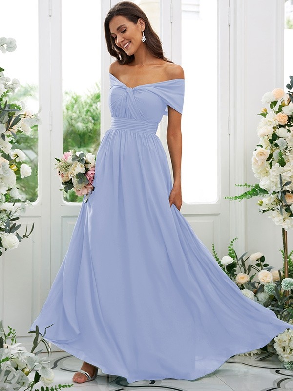 A-Line/Princess Chiffon Ruched Off-the-Shoulder Sleeveless Floor-Length Bridesmaid Dresses 2156