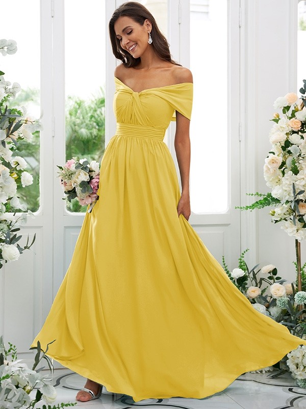 A-Line/Princess Chiffon Ruched Off-the-Shoulder Sleeveless Floor-Length Bridesmaid Dresses 2156