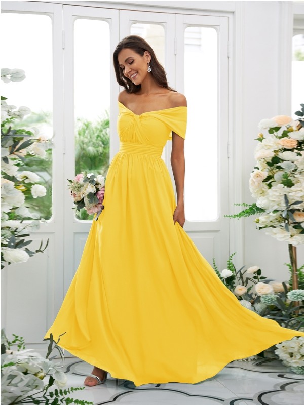 A-Line/Princess Chiffon Ruched Off-the-Shoulder Sleeveless Floor-Length Bridesmaid Dresses 2156