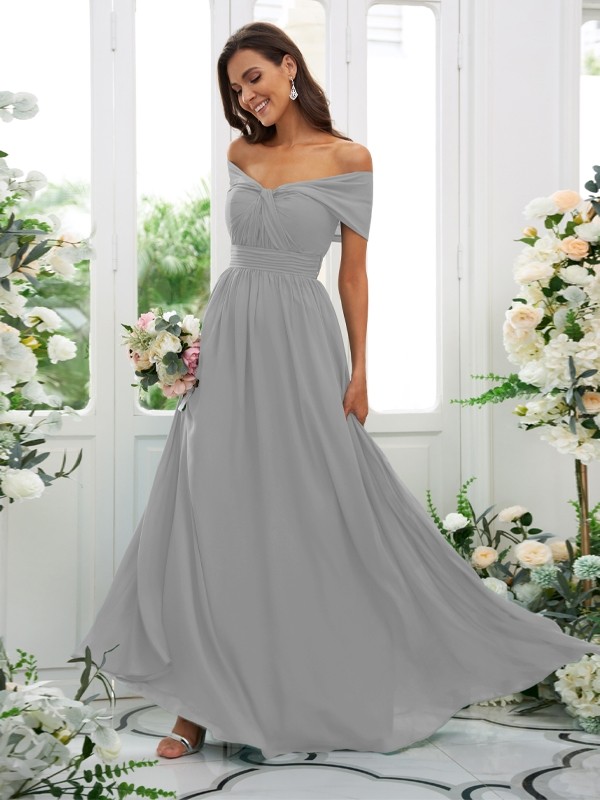 A-Line/Princess Chiffon Ruched Off-the-Shoulder Sleeveless Floor-Length Bridesmaid Dresses 2156