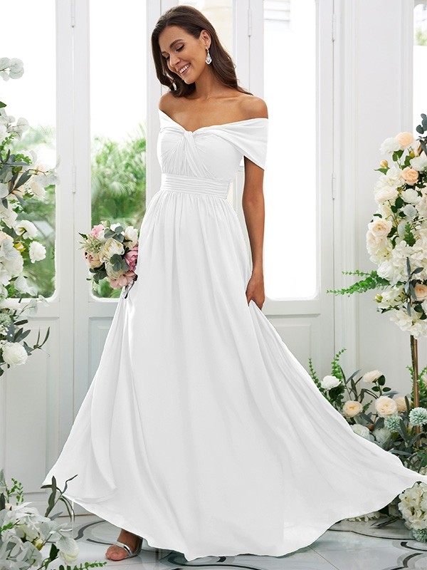 A-Line/Princess Chiffon Ruched Off-the-Shoulder Sleeveless Floor-Length Bridesmaid Dresses 2156