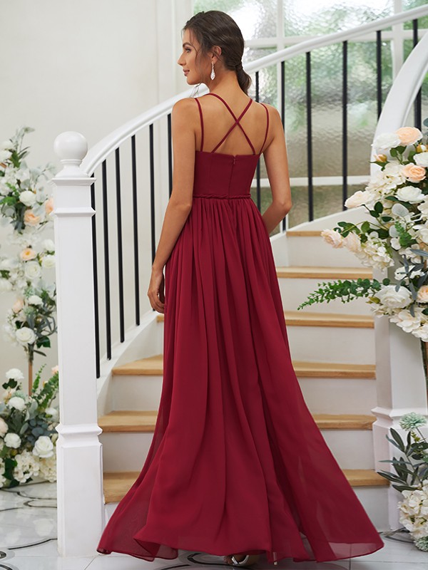 A-Line/Princess Chiffon Ruffles V-neck Sleeveless Floor-Length Bridesmaid Dresses 2232