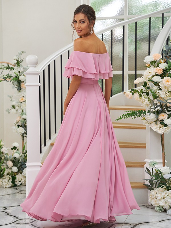 A-Line/Princess Chiffon Ruffles Off-the-Shoulder Sleeveless Floor-Length Bridesmaid Dresses 2199