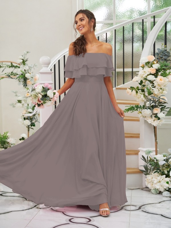 A-Line/Princess Chiffon Ruffles Off-the-Shoulder Sleeveless Floor-Length Bridesmaid Dresses 2199