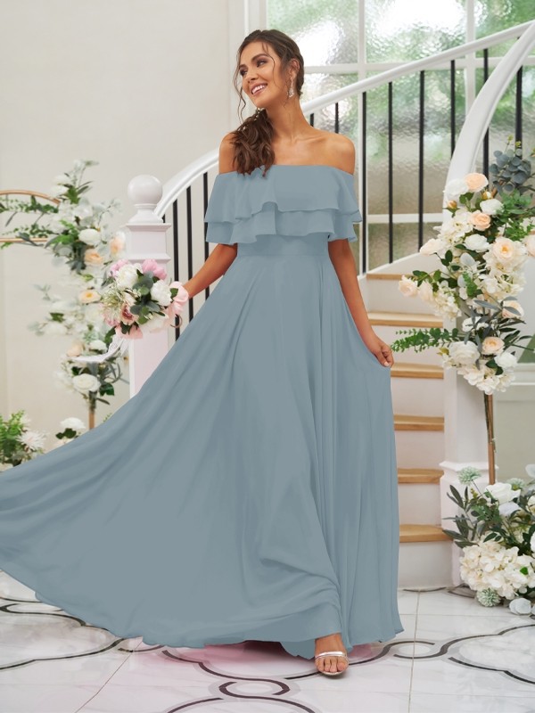 A-Line/Princess Chiffon Ruffles Off-the-Shoulder Sleeveless Floor-Length Bridesmaid Dresses 2199