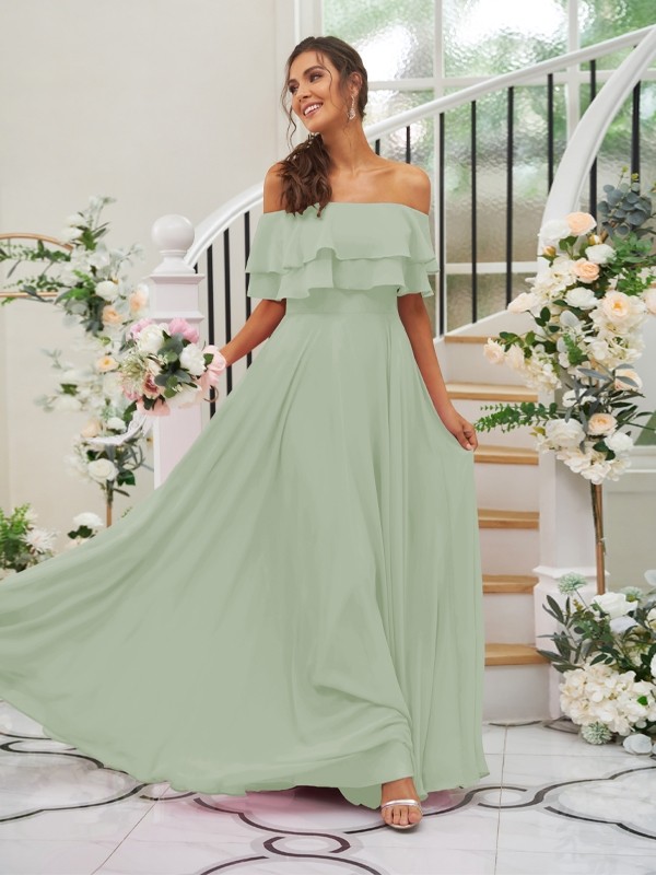 A-Line/Princess Chiffon Ruffles Off-the-Shoulder Sleeveless Floor-Length Bridesmaid Dresses 2199