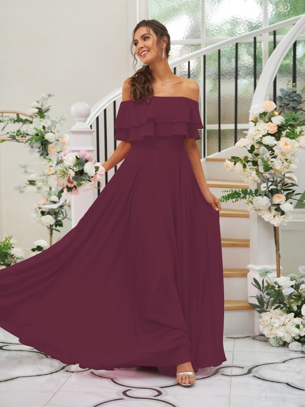 A-Line/Princess Chiffon Ruffles Off-the-Shoulder Sleeveless Floor-Length Bridesmaid Dresses 2199