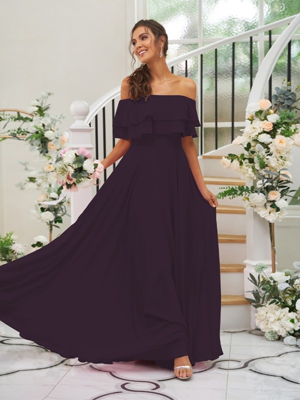 A-Line/Princess Chiffon Ruffles Off-the-Shoulder Sleeveless Floor-Length Bridesmaid Dresses 2199