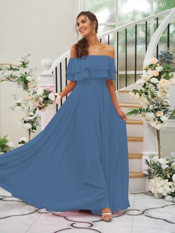 A-Line/Princess Chiffon Ruffles Off-the-Shoulder Sleeveless Floor-Length Bridesmaid Dresses 2199