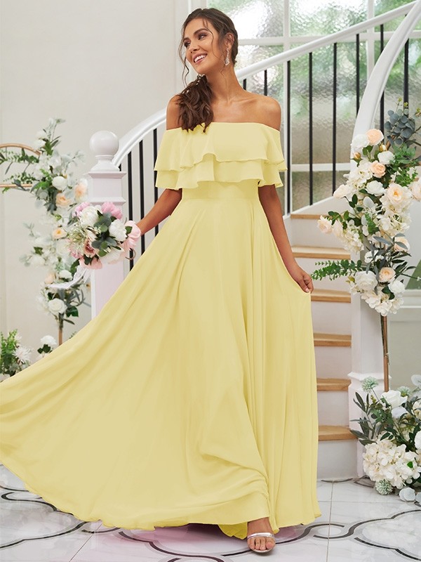 A-Line/Princess Chiffon Ruffles Off-the-Shoulder Sleeveless Floor-Length Bridesmaid Dresses 2199