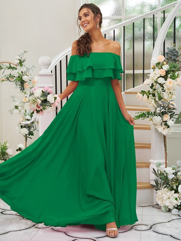 A-Line/Princess Chiffon Ruffles Off-the-Shoulder Sleeveless Floor-Length Bridesmaid Dresses 2199