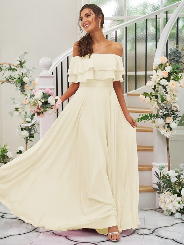 A-Line/Princess Chiffon Ruffles Off-the-Shoulder Sleeveless Floor-Length Bridesmaid Dresses 2199