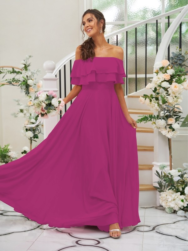 A-Line/Princess Chiffon Ruffles Off-the-Shoulder Sleeveless Floor-Length Bridesmaid Dresses 2199