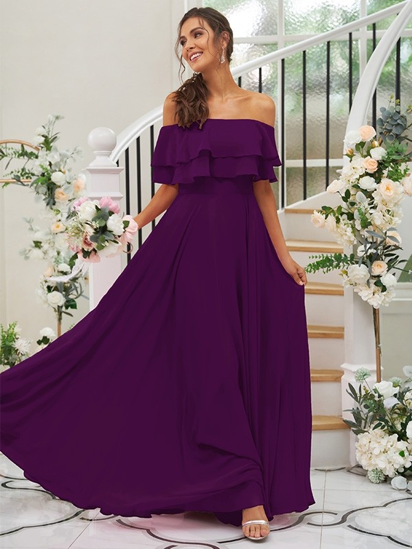 A-Line/Princess Chiffon Ruffles Off-the-Shoulder Sleeveless Floor-Length Bridesmaid Dresses 2199