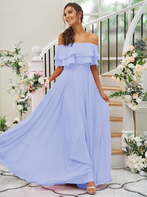 A-Line/Princess Chiffon Ruffles Off-the-Shoulder Sleeveless Floor-Length Bridesmaid Dresses 2199