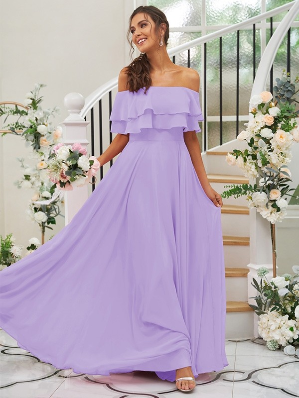 A-Line/Princess Chiffon Ruffles Off-the-Shoulder Sleeveless Floor-Length Bridesmaid Dresses 2199