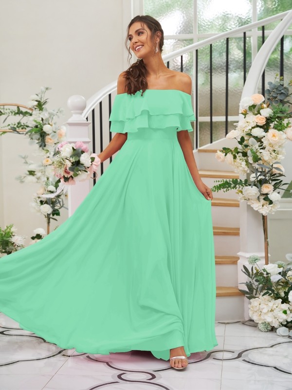 A-Line/Princess Chiffon Ruffles Off-the-Shoulder Sleeveless Floor-Length Bridesmaid Dresses 2199