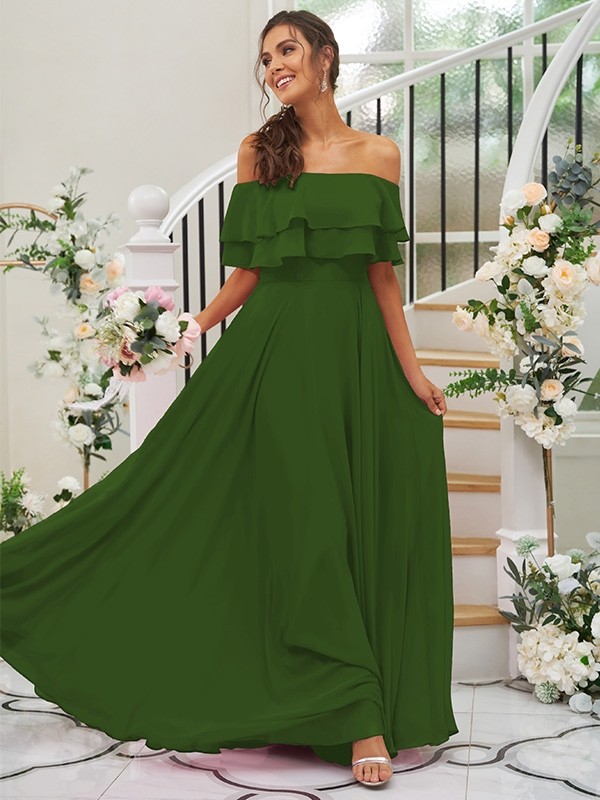 A-Line/Princess Chiffon Ruffles Off-the-Shoulder Sleeveless Floor-Length Bridesmaid Dresses 2199