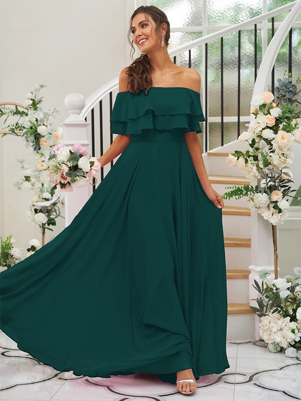 A-Line/Princess Chiffon Ruffles Off-the-Shoulder Sleeveless Floor-Length Bridesmaid Dresses 2199