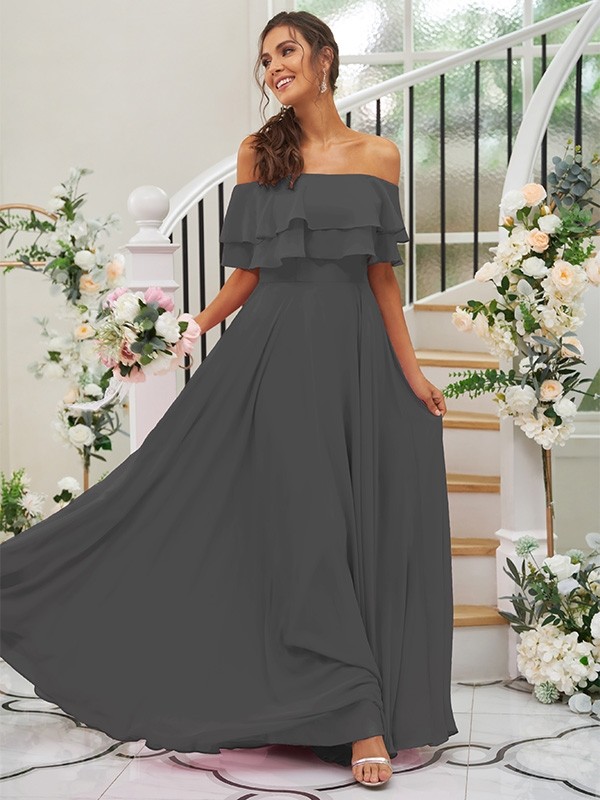 A-Line/Princess Chiffon Ruffles Off-the-Shoulder Sleeveless Floor-Length Bridesmaid Dresses 2199