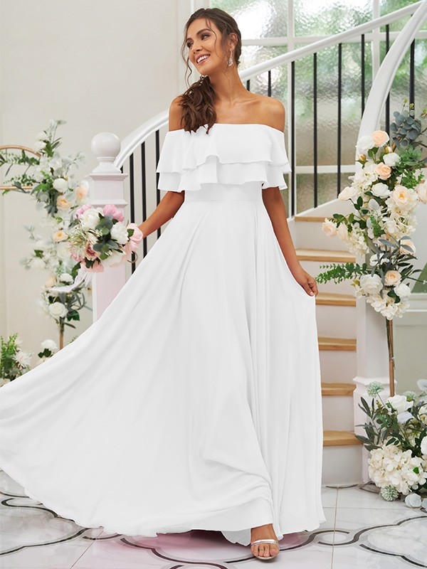 A-Line/Princess Chiffon Ruffles Off-the-Shoulder Sleeveless Floor-Length Bridesmaid Dresses 2199