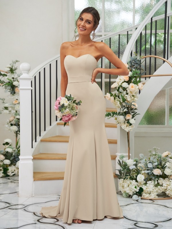 Trumpet/Mermaid Stretch Crepe Ruffles Strapless Sleeveless Sweep/Brush Train Bridesmaid Dresses 3292