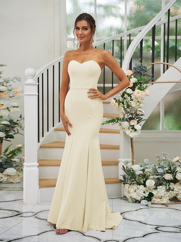 Trumpet/Mermaid Stretch Crepe Ruffles Strapless Sleeveless Sweep/Brush Train Bridesmaid Dresses 3292