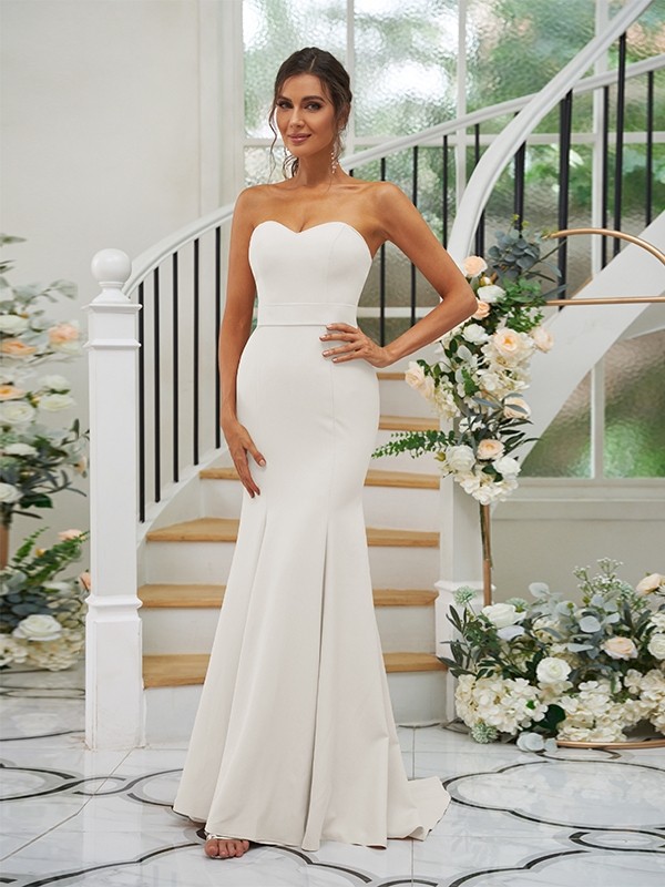 Trumpet/Mermaid Stretch Crepe Ruffles Strapless Sleeveless Sweep/Brush Train Bridesmaid Dresses 3292