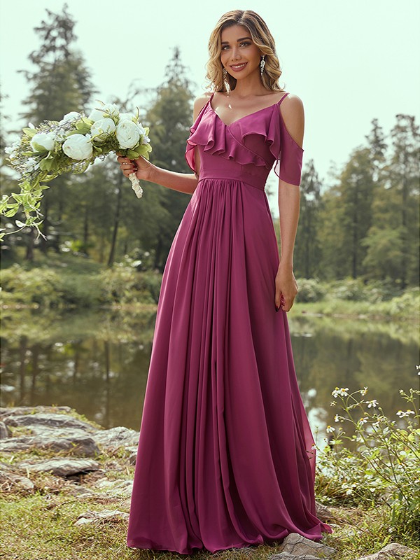 A-Line/Princess Chiffon Ruffles V-neck Sleeveless Floor-Length Bridesmaid Dresses 2233