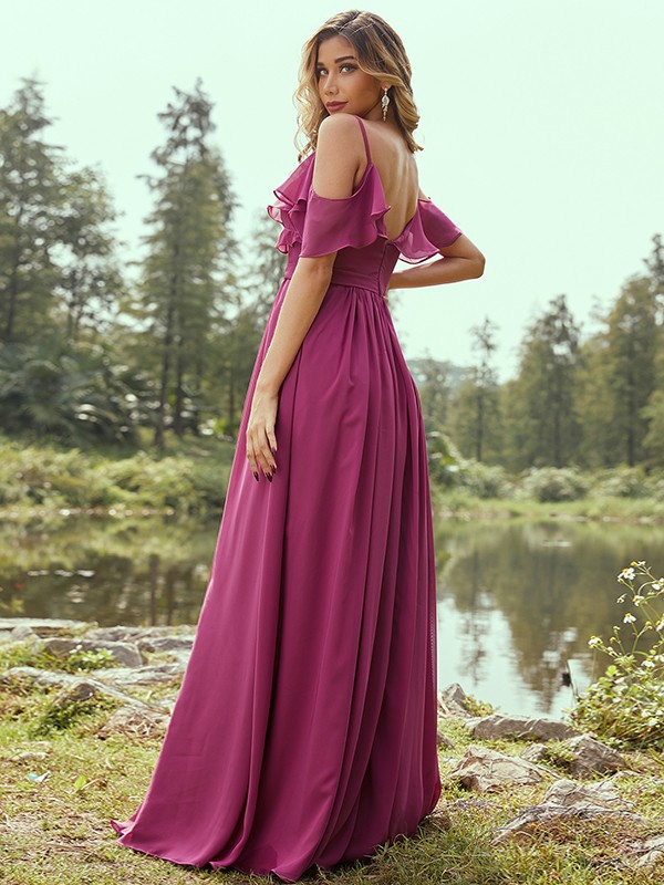 A-Line/Princess Chiffon Ruffles V-neck Sleeveless Floor-Length Bridesmaid Dresses 2233