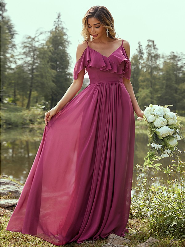 A-Line/Princess Chiffon Ruffles V-neck Sleeveless Floor-Length Bridesmaid Dresses 2233