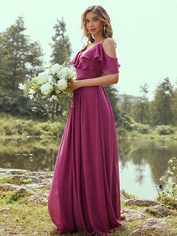 A-Line/Princess Chiffon Ruffles V-neck Sleeveless Floor-Length Bridesmaid Dresses 2233