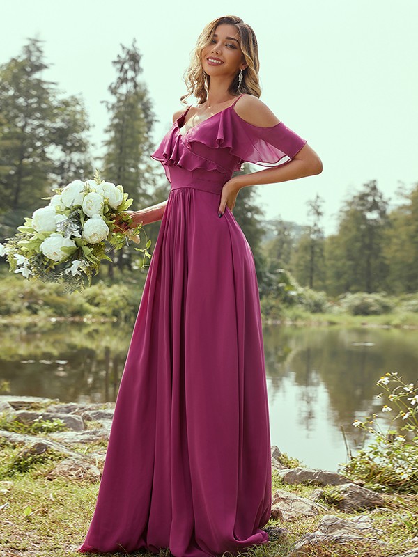 A-Line/Princess Chiffon Ruffles V-neck Sleeveless Floor-Length Bridesmaid Dresses 2233