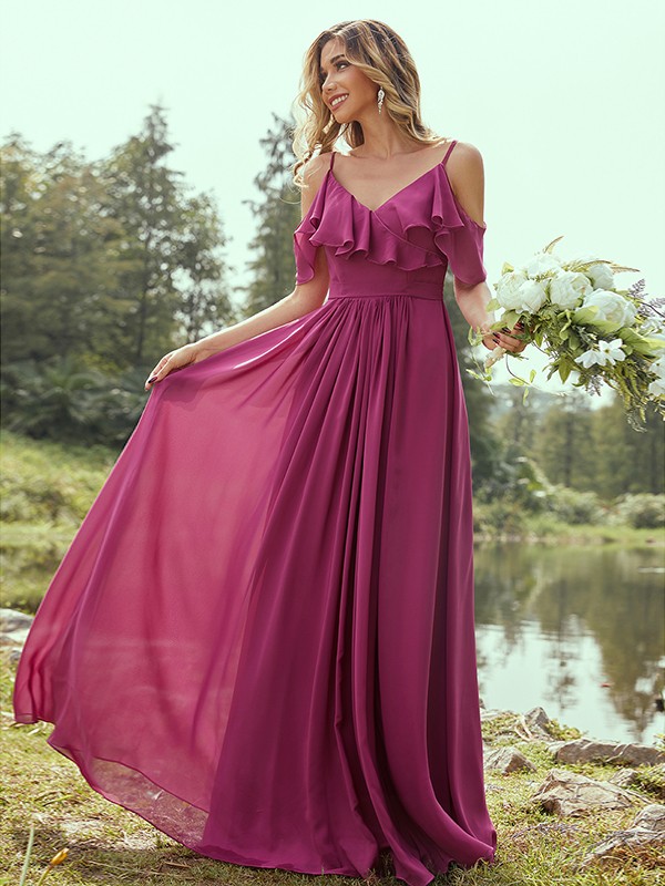 A-Line/Princess Chiffon Ruffles V-neck Sleeveless Floor-Length Bridesmaid Dresses 2233