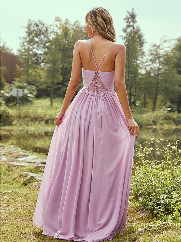 A-Line/Princess Chiffon Ruffles V-neck Sleeveless Floor-Length Bridesmaid Dresses 2234