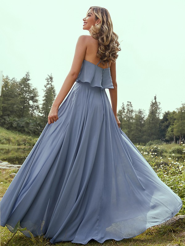 A-Line/Princess Chiffon Ruffles Spaghetti Straps Sleeveless Floor-Length Bridesmaid Dresses 2213