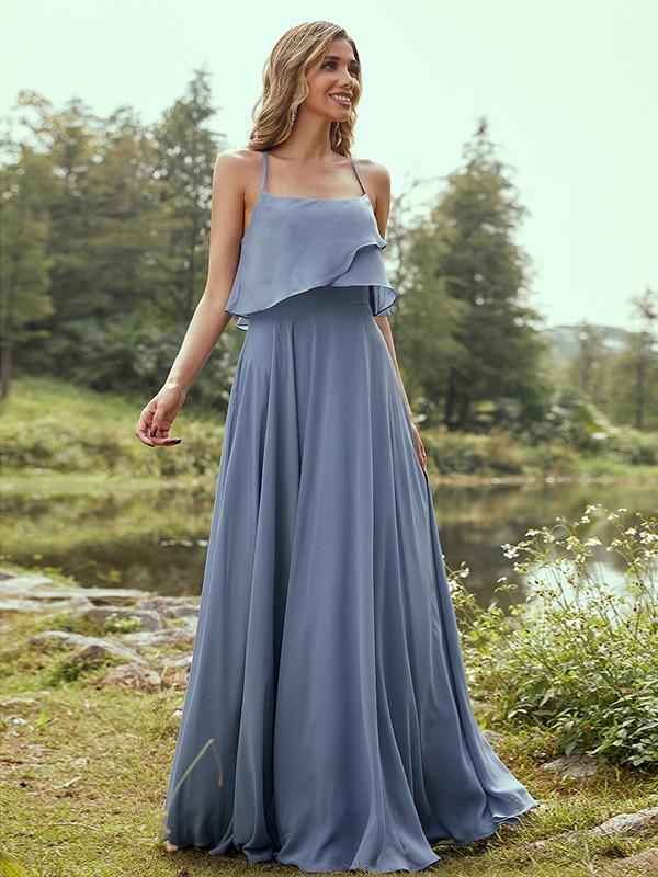 A-Line/Princess Chiffon Ruffles Spaghetti Straps Sleeveless Floor-Length Bridesmaid Dresses 2213