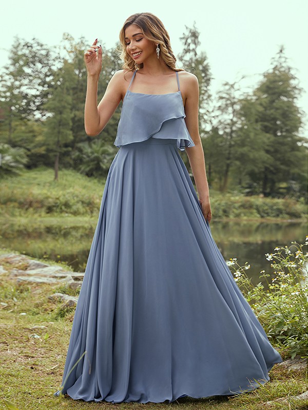 A-Line/Princess Chiffon Ruffles Spaghetti Straps Sleeveless Floor-Length Bridesmaid Dresses 2213