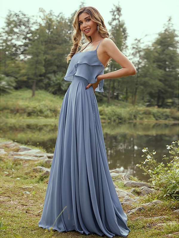 A-Line/Princess Chiffon Ruffles Spaghetti Straps Sleeveless Floor-Length Bridesmaid Dresses 2213