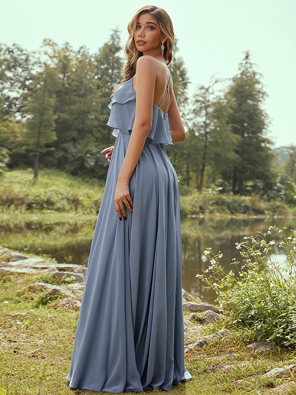 A-Line/Princess Chiffon Ruffles Spaghetti Straps Sleeveless Floor-Length Bridesmaid Dresses 2213