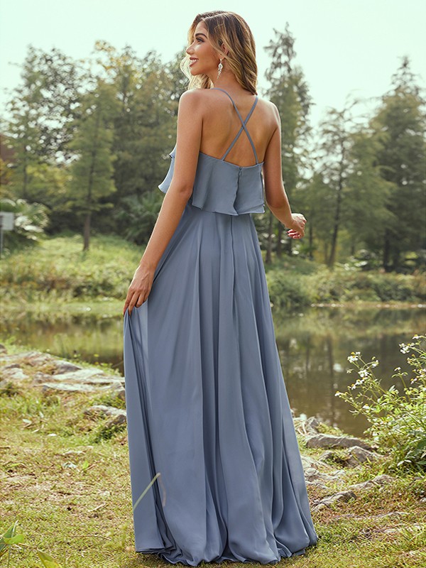 A-Line/Princess Chiffon Ruffles Spaghetti Straps Sleeveless Floor-Length Bridesmaid Dresses 2213