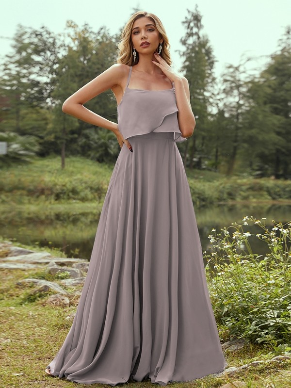 A-Line/Princess Chiffon Ruffles Spaghetti Straps Sleeveless Floor-Length Bridesmaid Dresses 2213