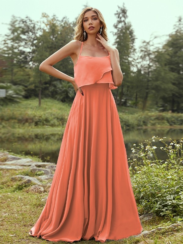 A-Line/Princess Chiffon Ruffles Spaghetti Straps Sleeveless Floor-Length Bridesmaid Dresses 2213