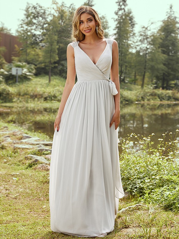 A-Line/Princess Chiffon Ruffles V-neck Sleeveless Floor-Length Bridesmaid Dresses 2235