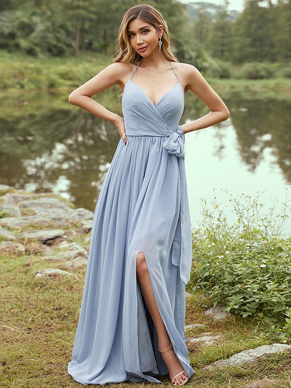 A-Line/Princess Chiffon Ruffles V-neck Sleeveless Sweep/Brush Train Bridesmaid Dresses 2246