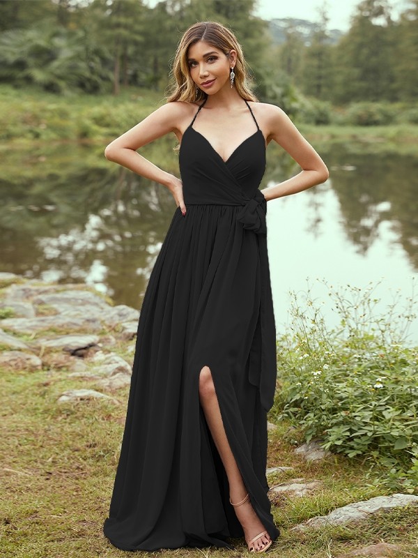 A-Line/Princess Chiffon Ruffles V-neck Sleeveless Sweep/Brush Train Bridesmaid Dresses 2246