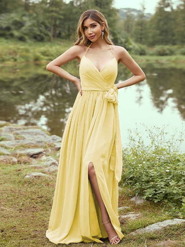 A-Line/Princess Chiffon Ruffles V-neck Sleeveless Sweep/Brush Train Bridesmaid Dresses 2246