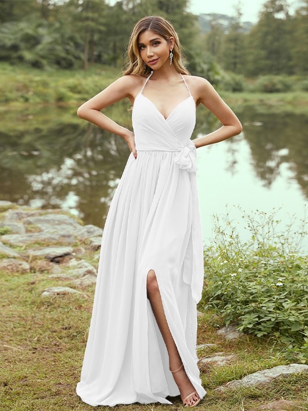 A-Line/Princess Chiffon Ruffles V-neck Sleeveless Sweep/Brush Train Bridesmaid Dresses 2246